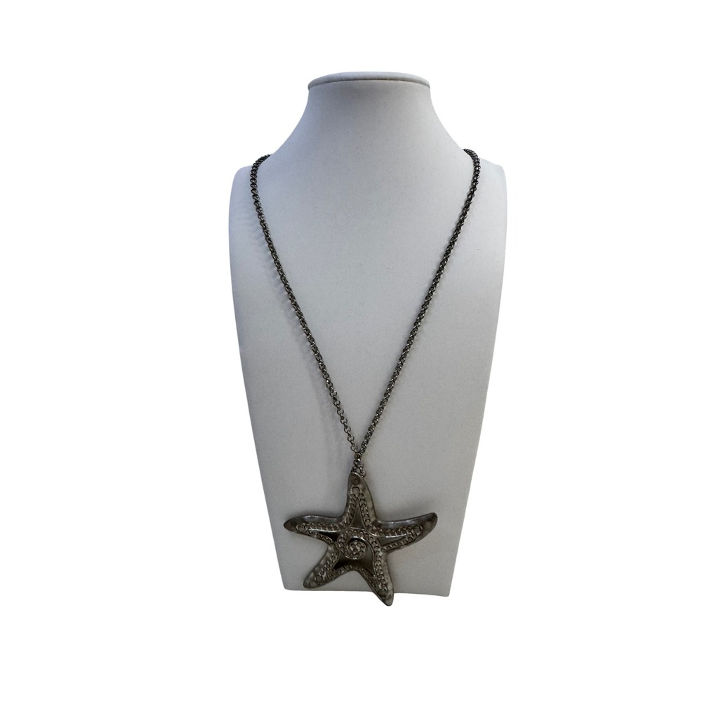 Starfish Pendant Necklace Silver Tone Statement Beach‎ Ocean Jewelry Coastal